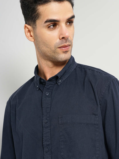 Navy Blue Solid Cotton Shirt