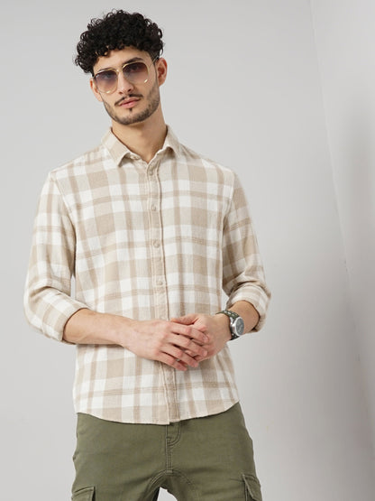 Beige Checks Cotton Shirt