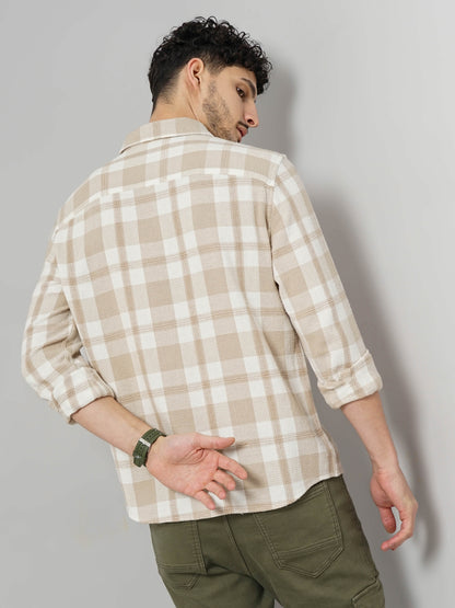 Beige Checks Cotton Shirt