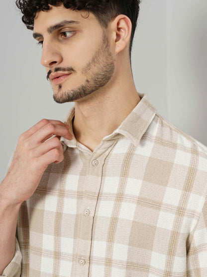 Beige Checks Cotton Shirt