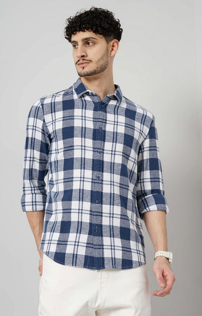 Celio Men Blue Checked Regular Fit Cotton Shirts