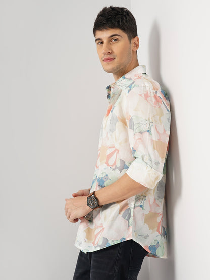 Peach Printed Cotton Shirt