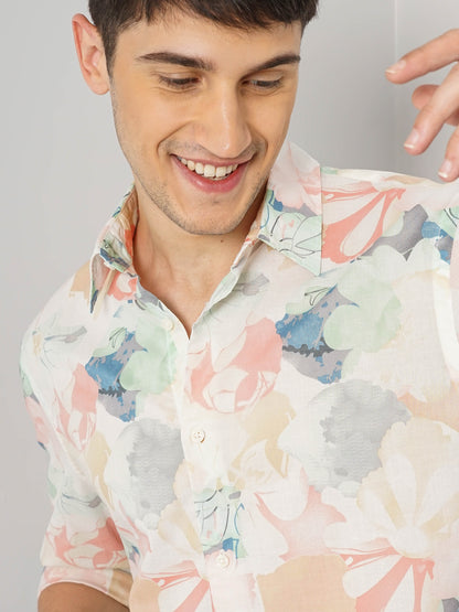 Peach Printed Cotton Shirt