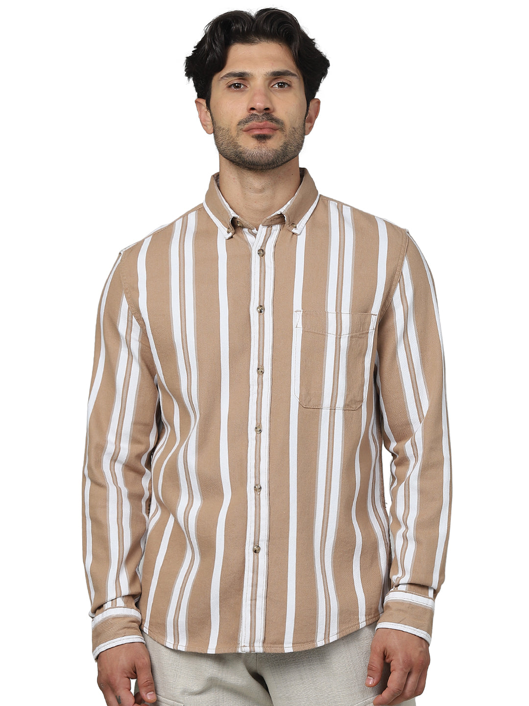 Brown Striped Cotton Shirt