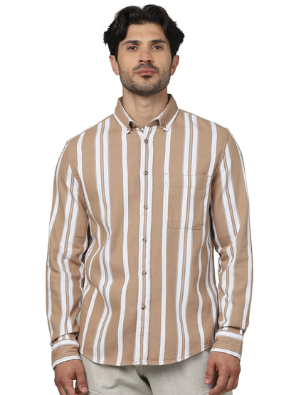 Brown Striped Cotton Shirt