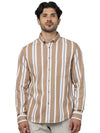 Celio* Striped Regular Fit Cotton Brown Shirt