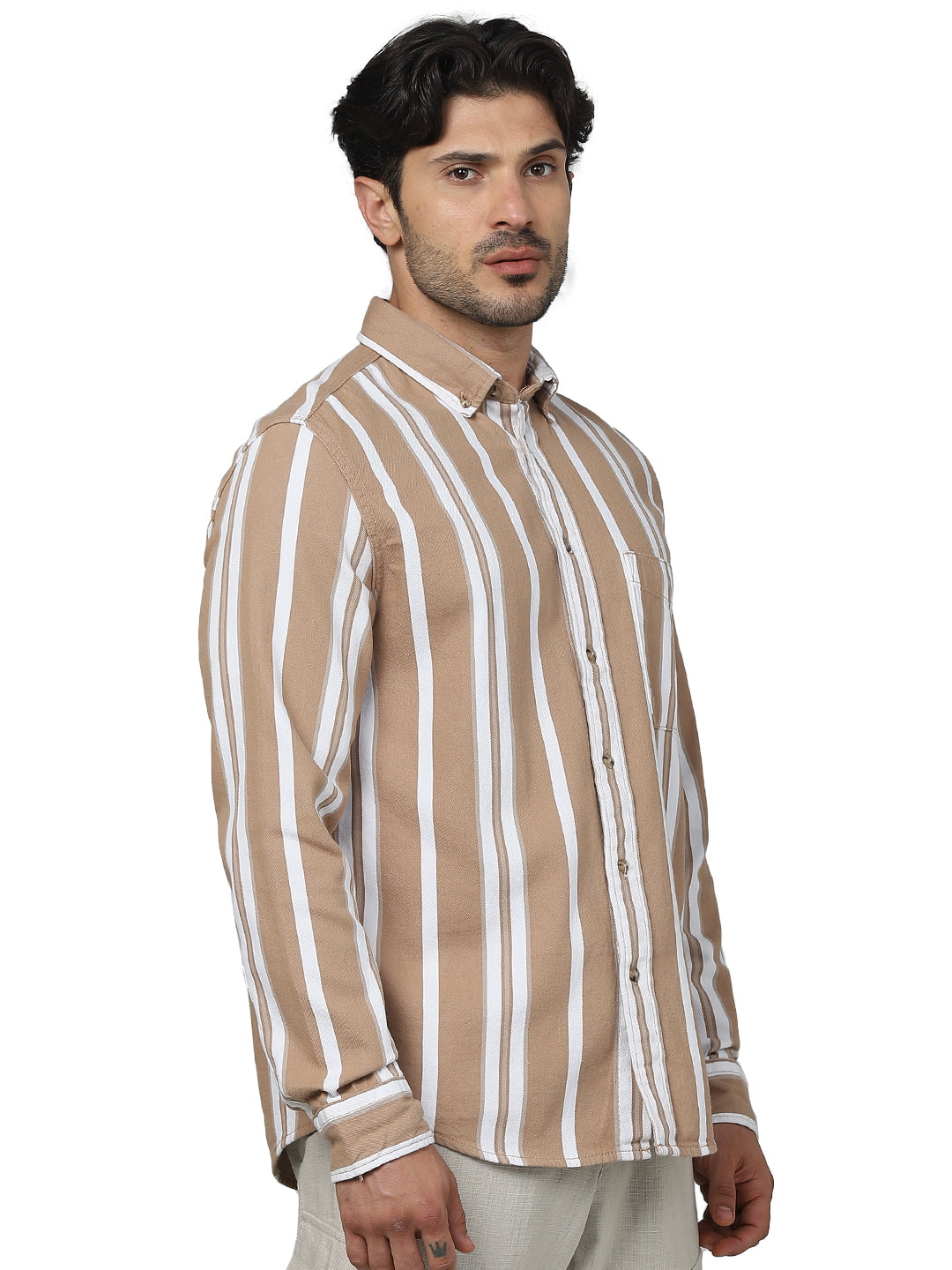 Brown Striped Cotton Shirt