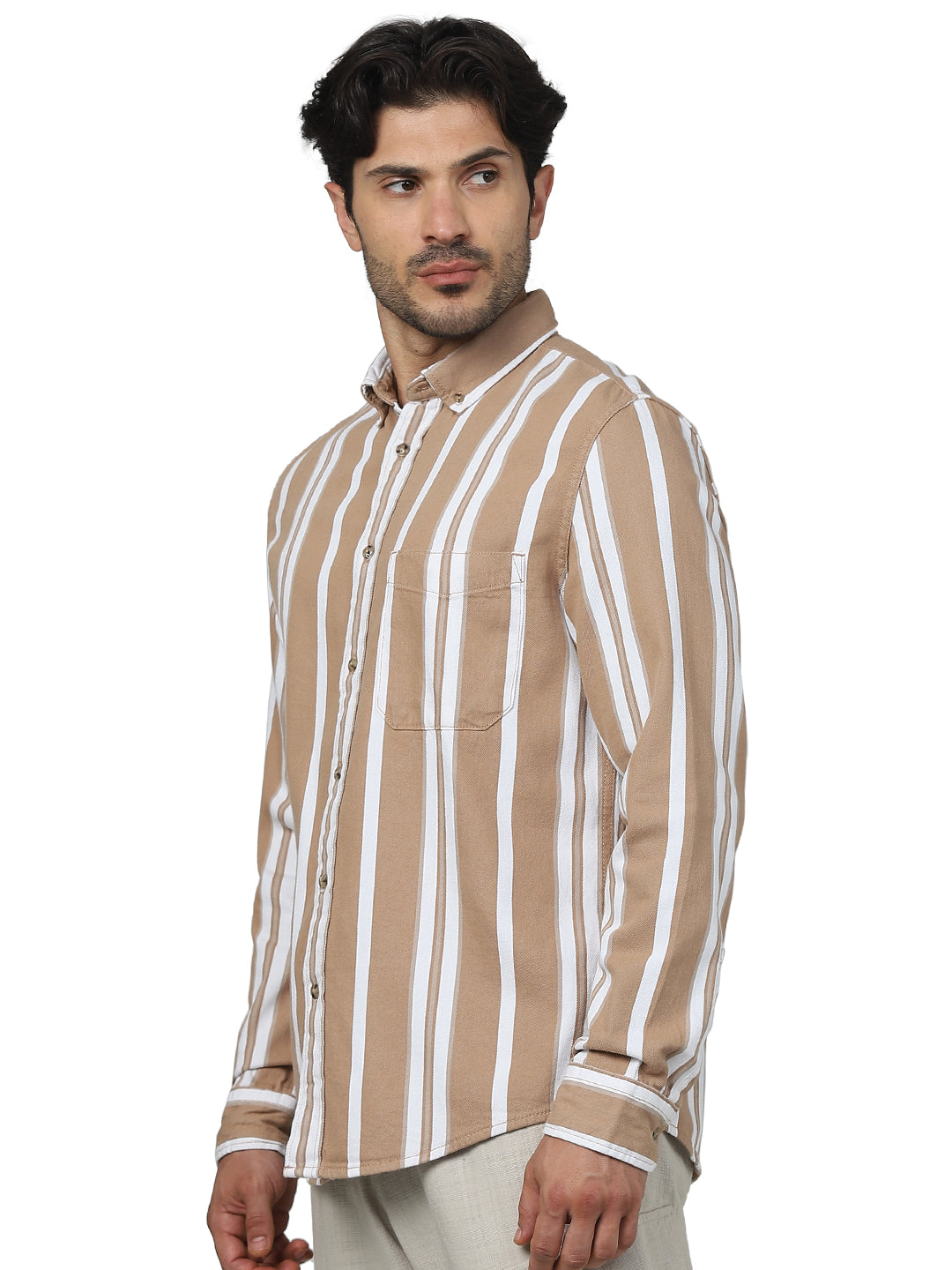 Brown Striped Cotton Shirt