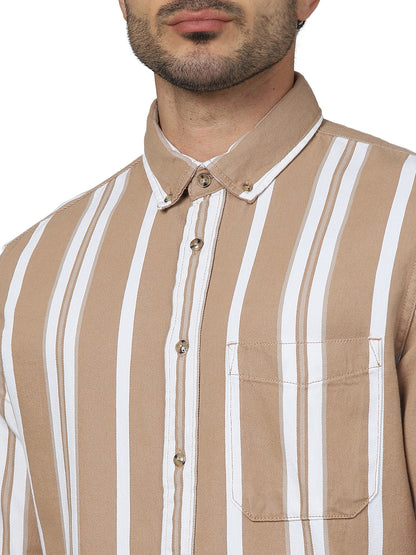 Brown Striped Cotton Shirt