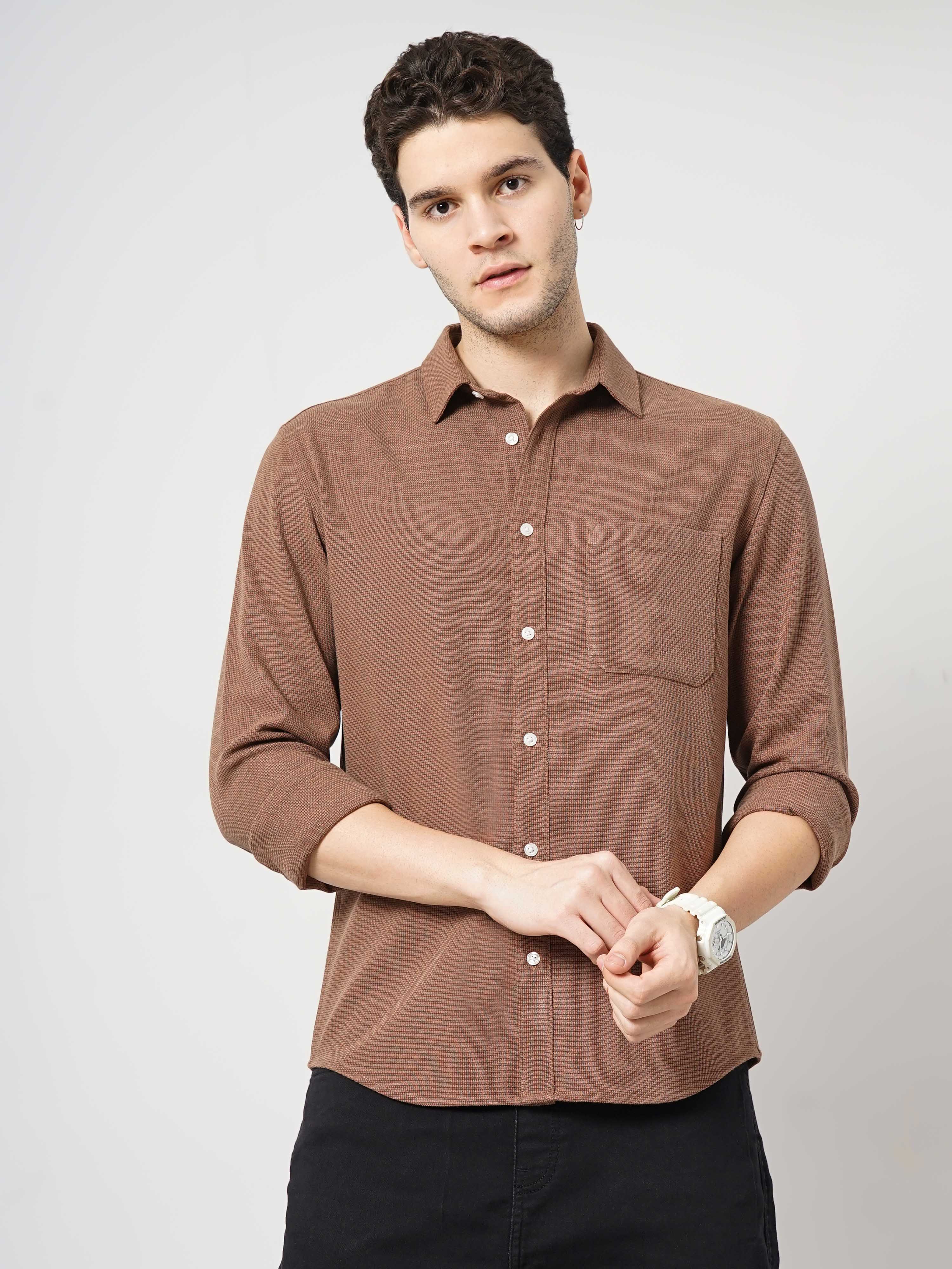 Brown Solid Polyester Shirt