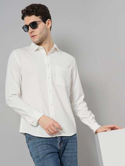 Off White Solid Polyester Shirt