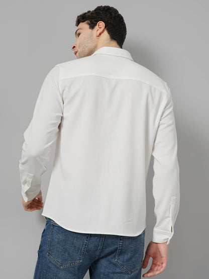 Off White Solid Polyester Shirt