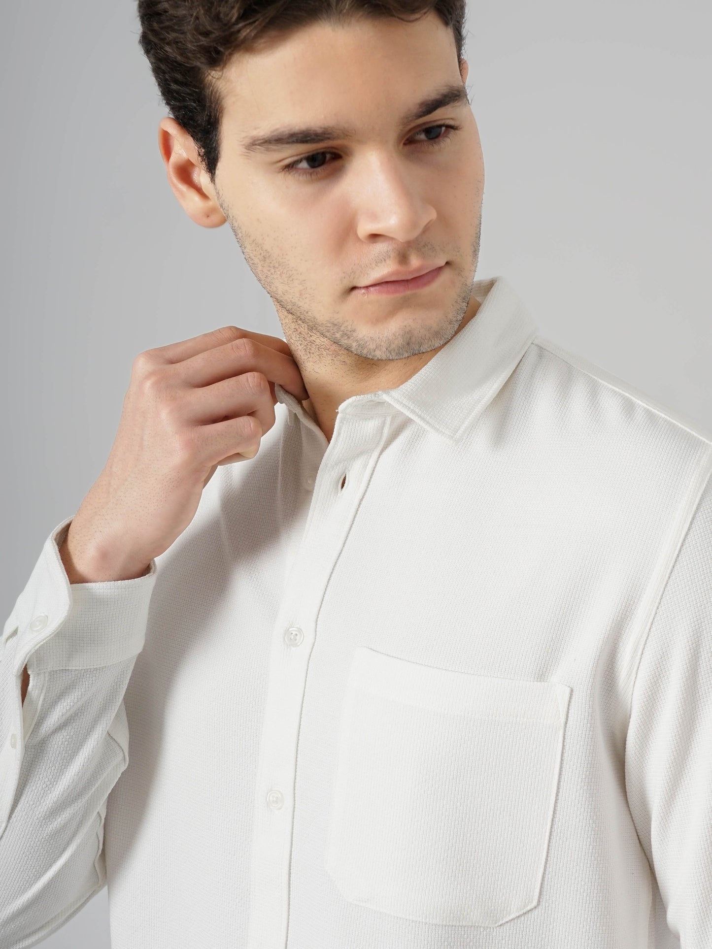 Off White Solid Polyester Shirt