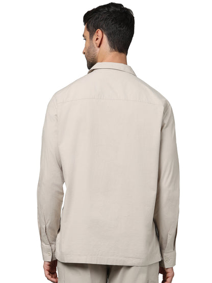 Beige Solid Cotton Shirt