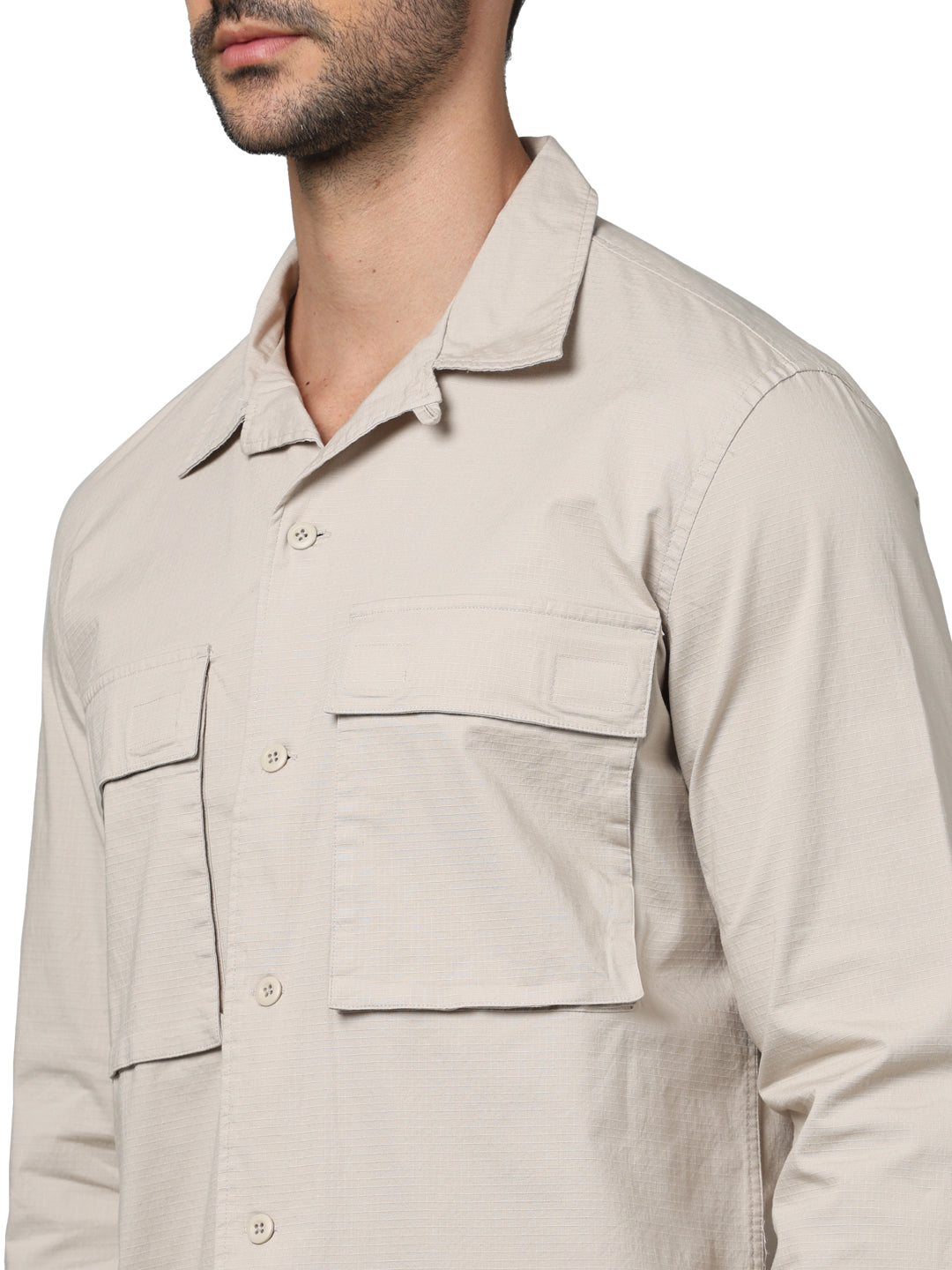 Beige Solid Cotton Shirt