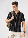 Celio* Striped Regular Fit Cotton Black Shirt