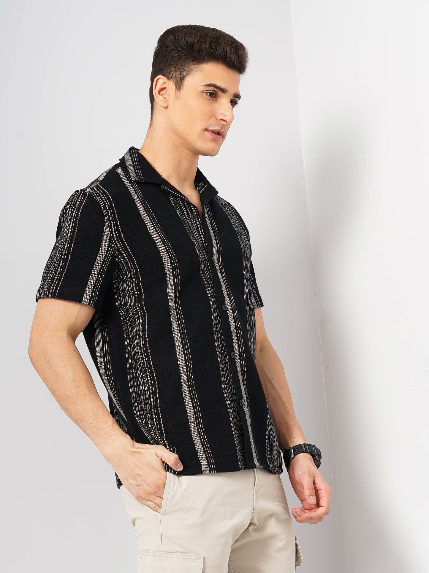 Black Striped Cotton Shirt