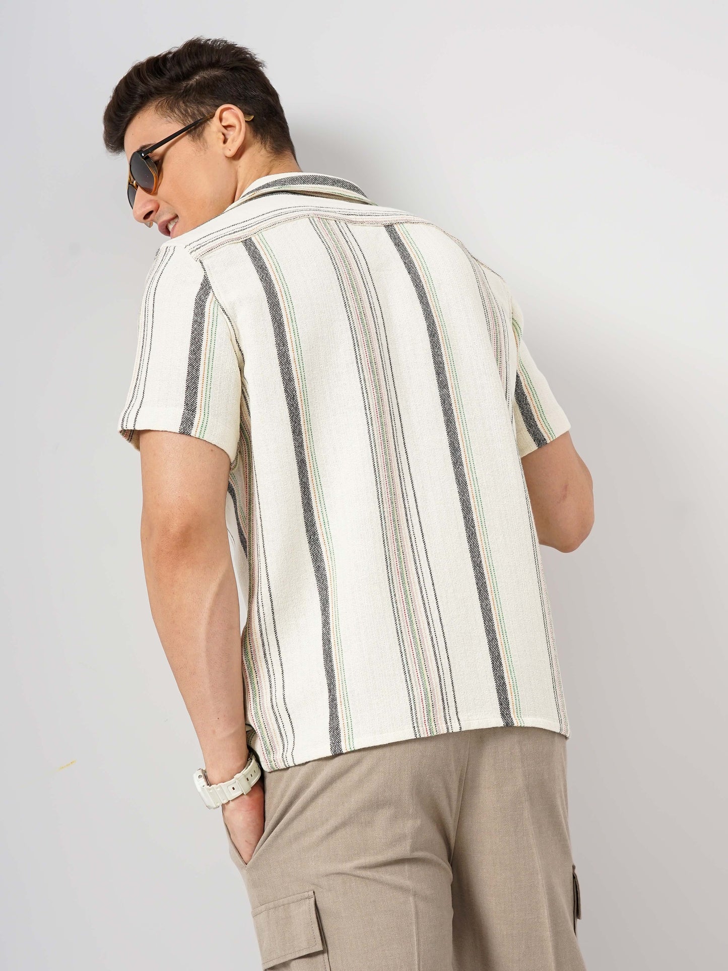 Off White Striped Cotton Shirt