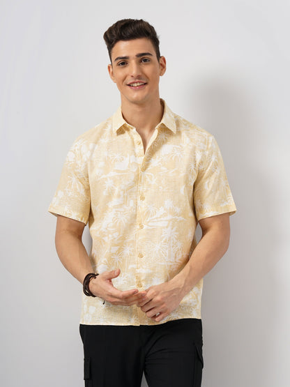 Beige Printed Linen Shirt