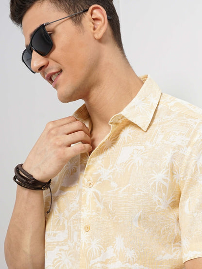 Beige Printed Linen Shirt