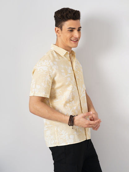 Beige Printed Linen Shirt