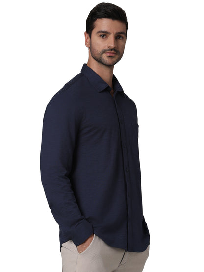 Navy Blue Solid Cotton Shirt