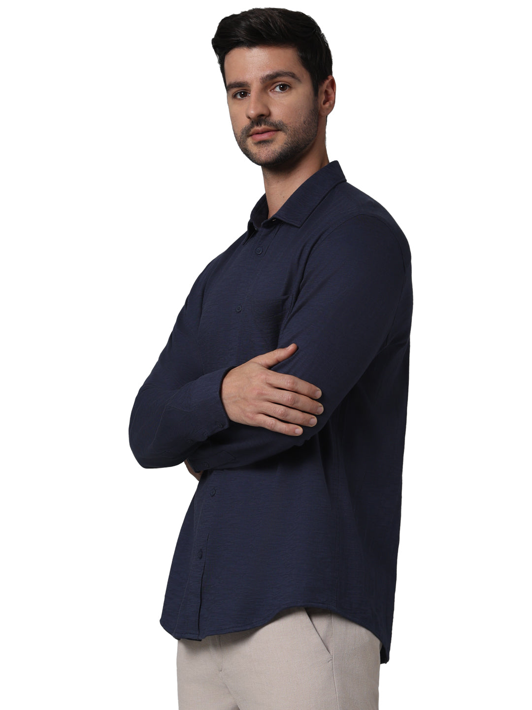 Navy Blue Solid Cotton Shirt