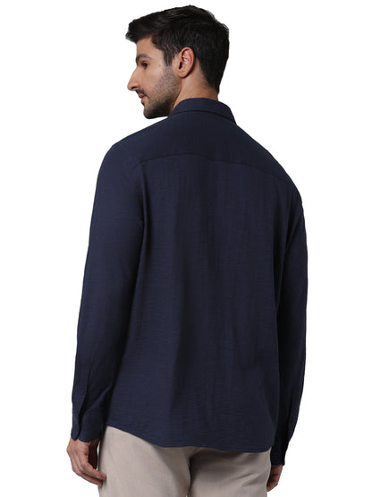 Navy Blue Solid Cotton Shirt