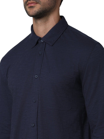 Navy Blue Solid Cotton Shirt