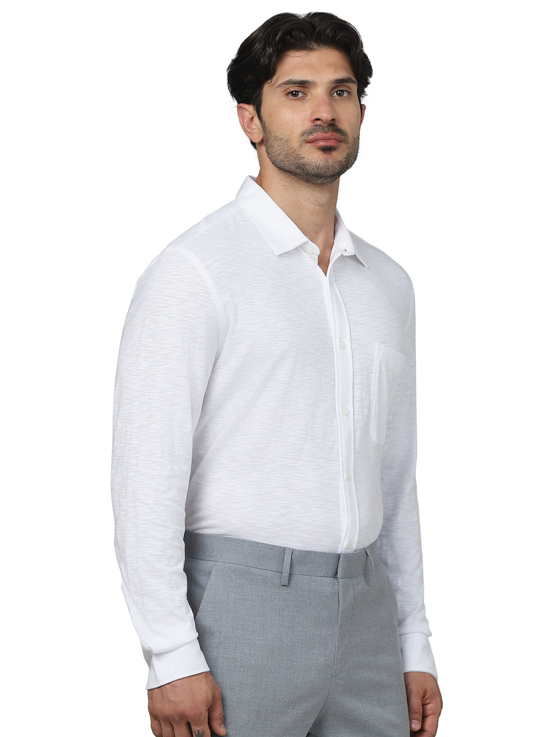 White Solid Cotton Formal Shirt