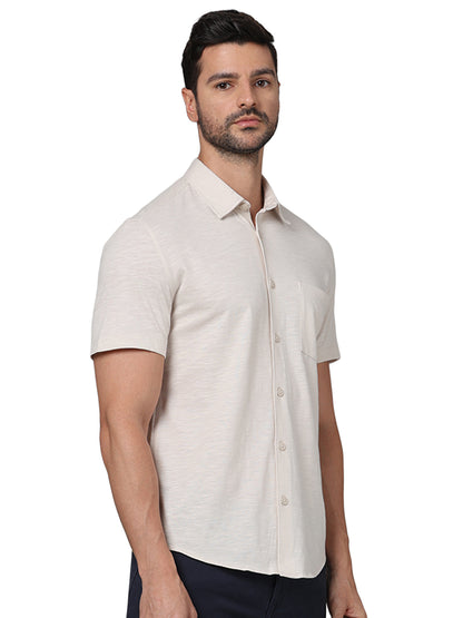 Beige Solid Cotton Shirt