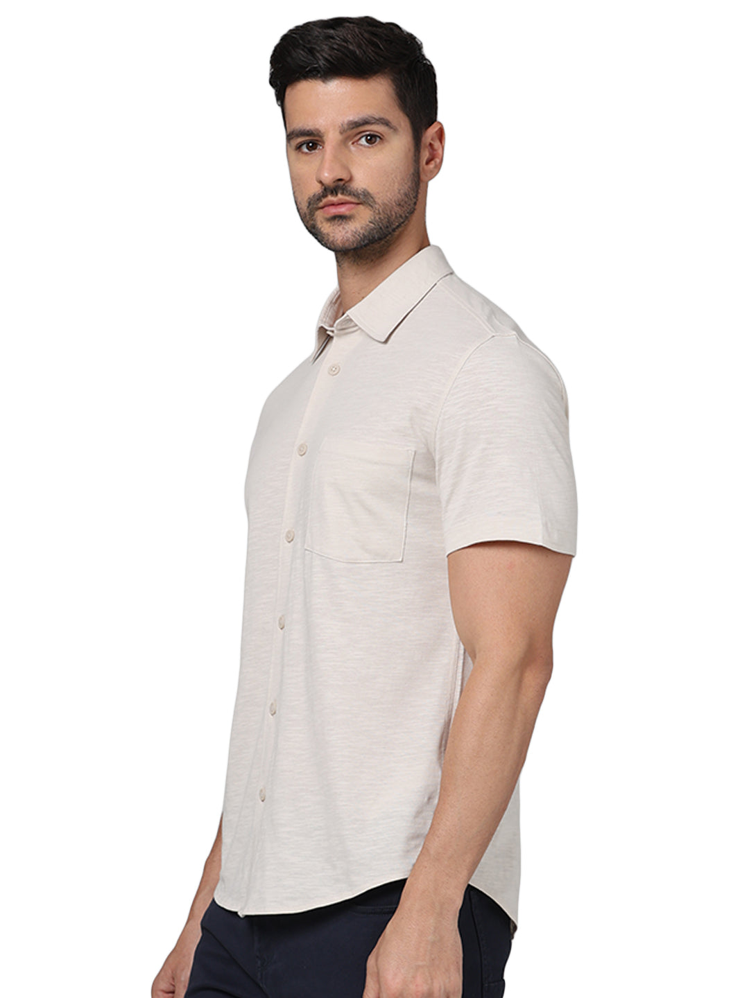 Beige Solid Cotton Shirt