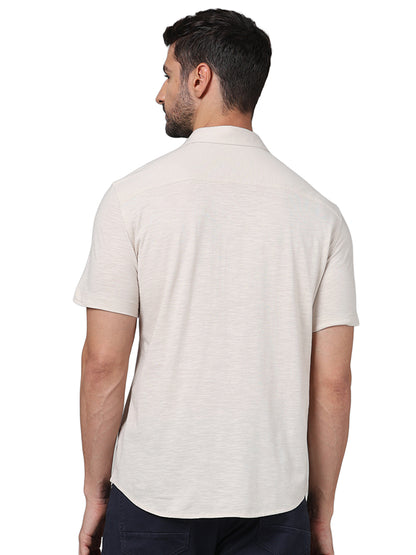 Beige Solid Cotton Shirt