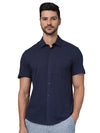 Celio* Solid Regular Fit Cotton Navy Blue Shirt