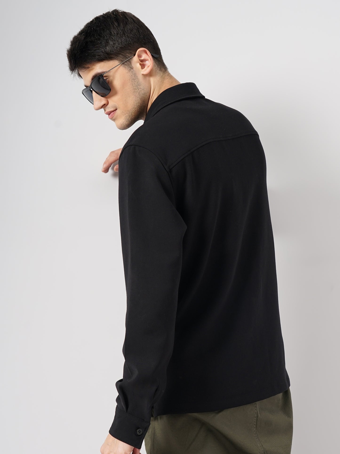 Black Solid Polyester Shirt