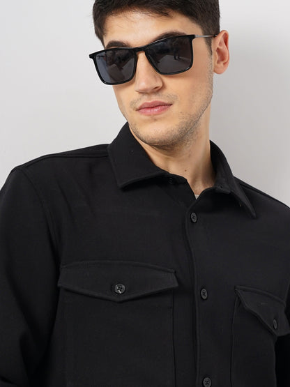 Black Solid Polyester Shirt