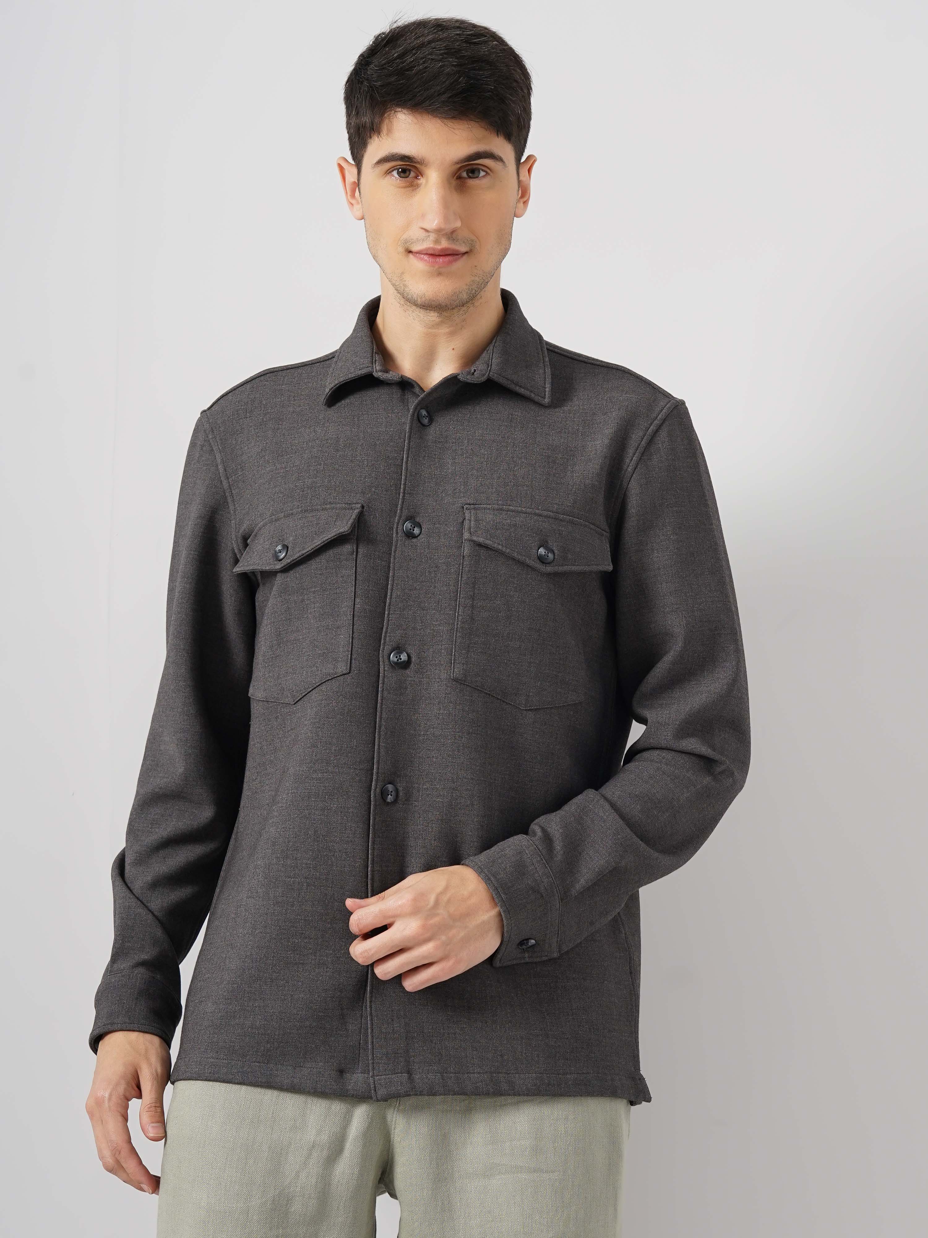 Grey Solid Polyester Shirt