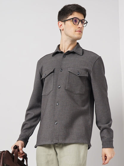 Grey Solid Polyester Shirt