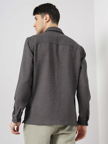 Grey Solid Polyester Shirt