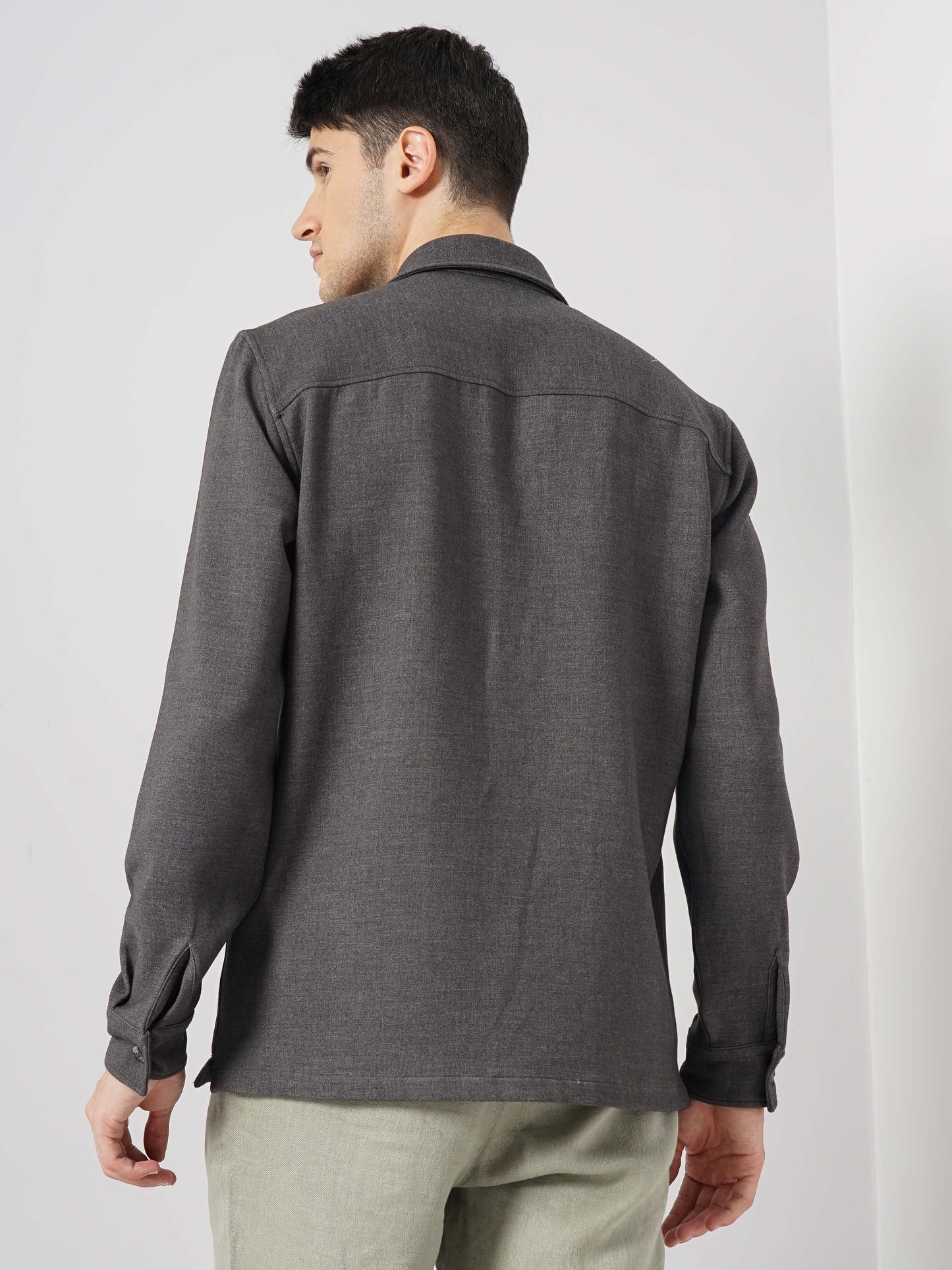 Grey Solid Polyester Shirt