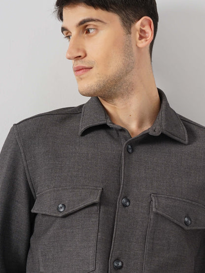 Grey Solid Polyester Shirt