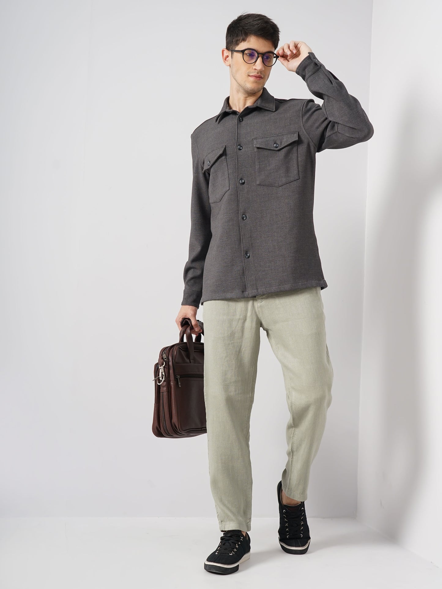 Grey Solid Polyester Shirt