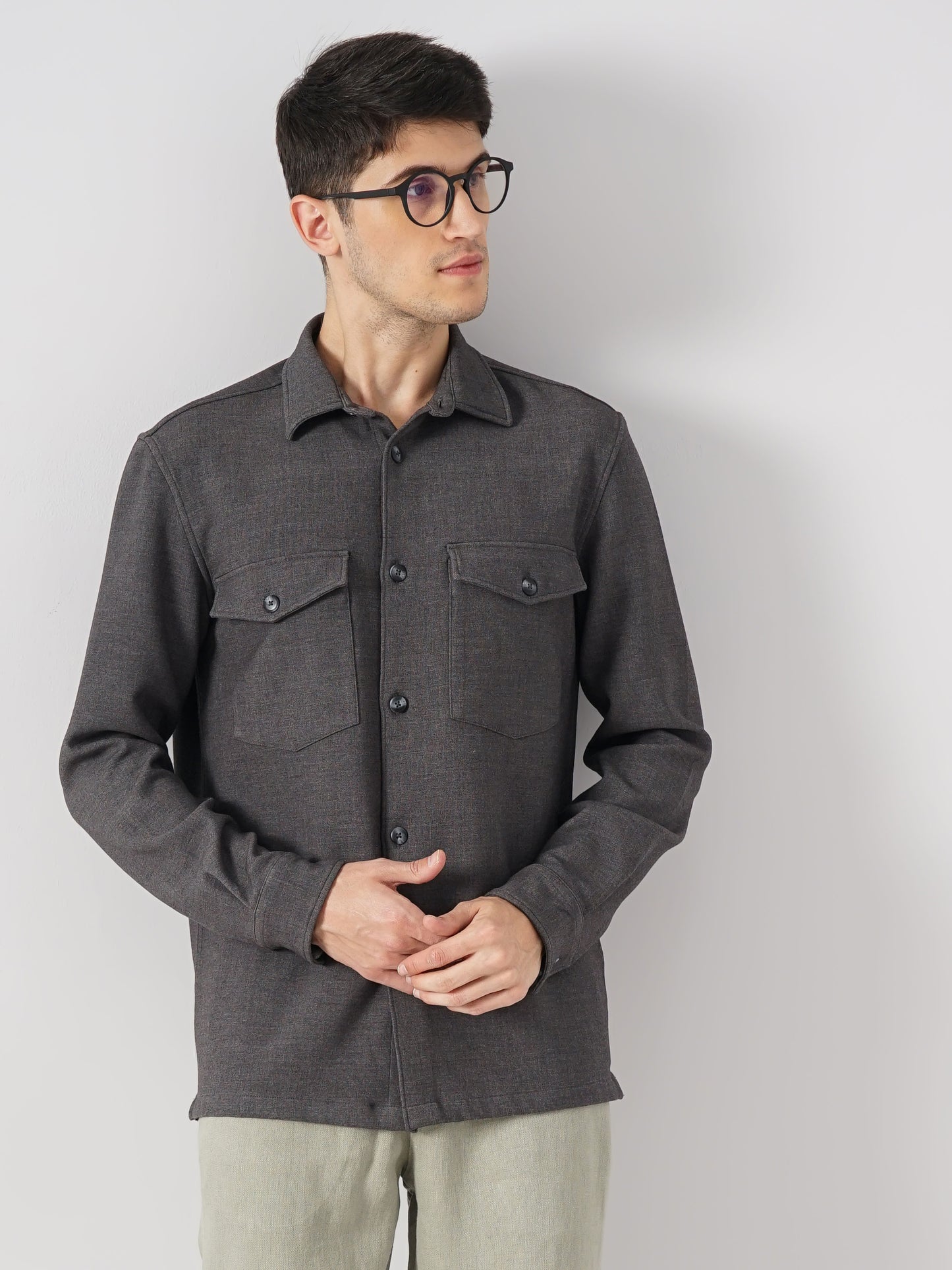 Grey Solid Polyester Shirt