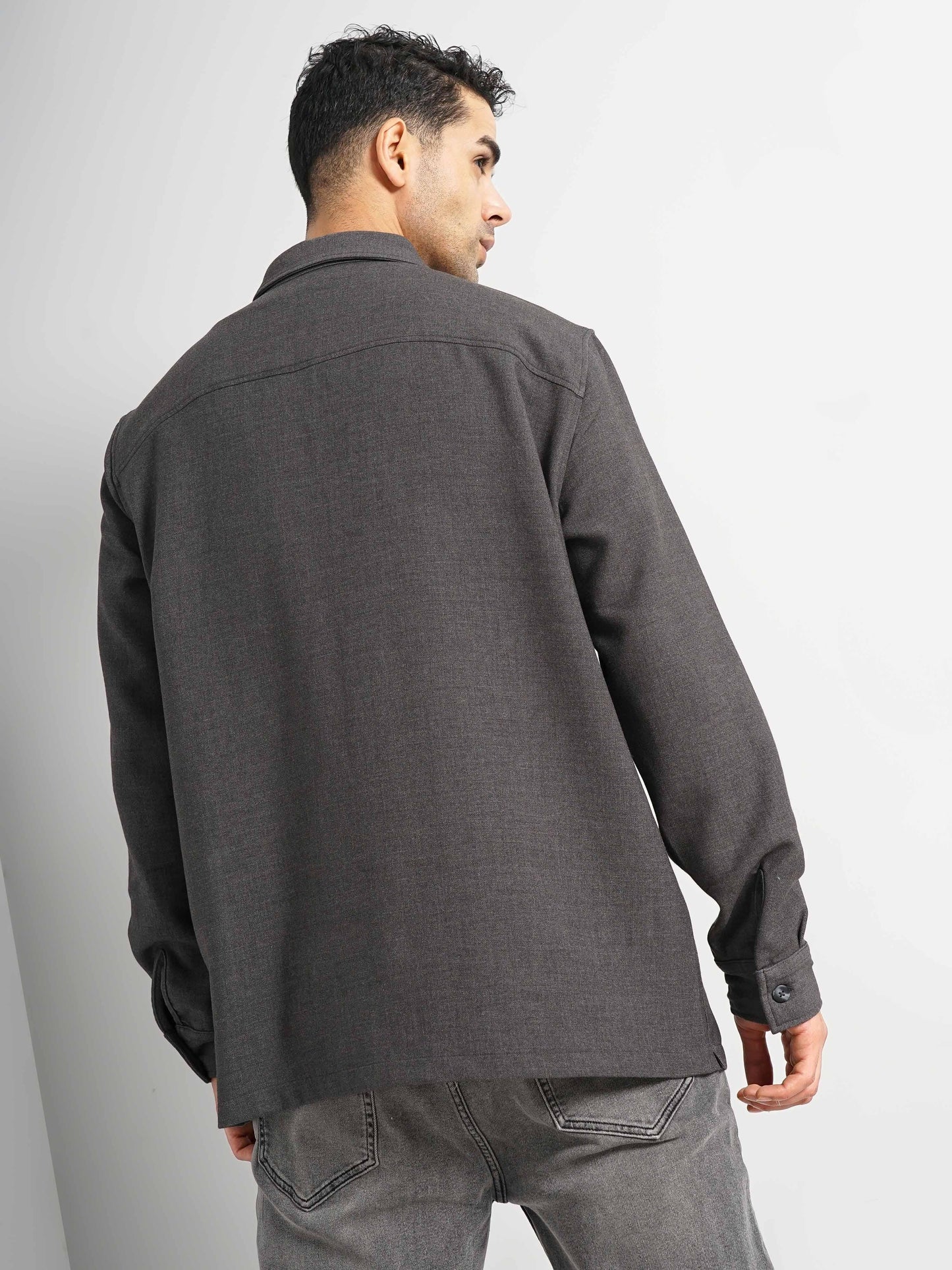 Grey Solid Polyester Shirt