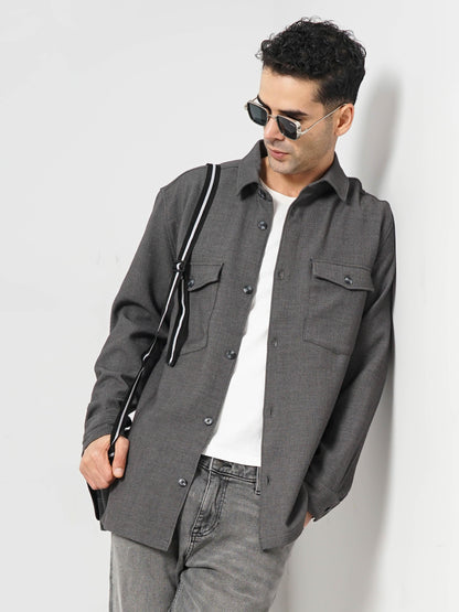 Grey Solid Polyester Shirt