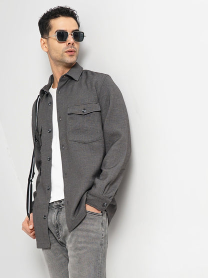 Grey Solid Polyester Shirt