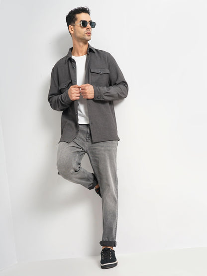 Grey Solid Polyester Shirt