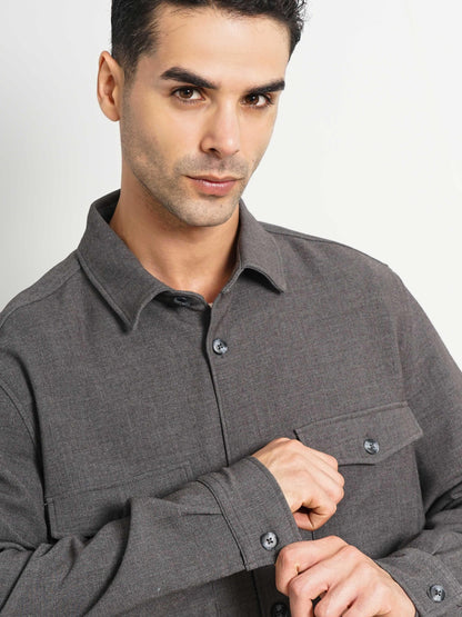 Grey Solid Polyester Shirt