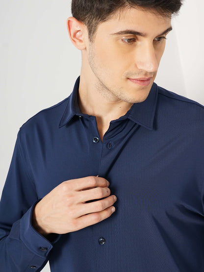 Navy Blue Solid Polyester Shirt