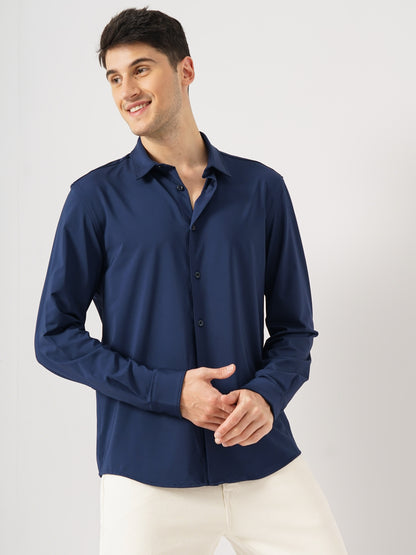 Navy Blue Solid Polyester Shirt